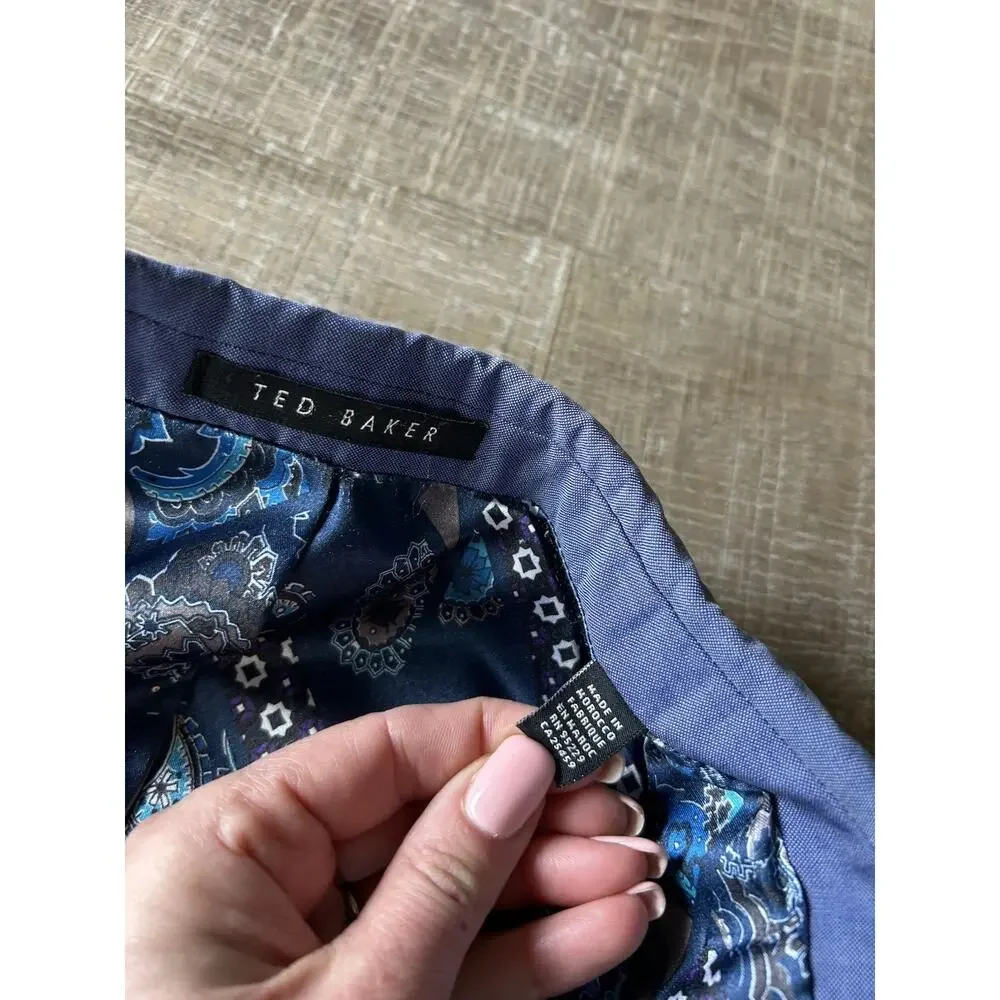 Ted Baker London Sport Coat Mens 38R Blue Wool Blazer Paisley Lining Jacket EUC